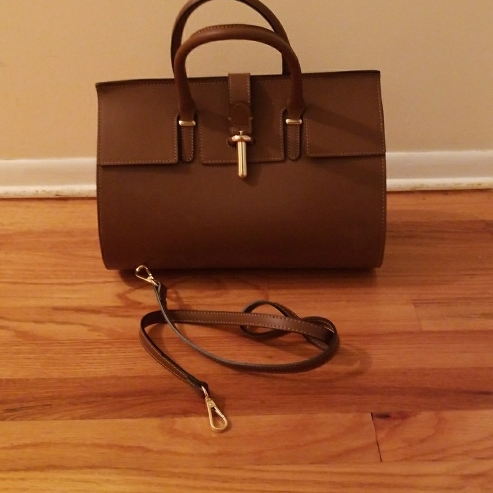 Brown Italian Leather Handbag with strap